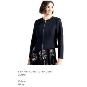 Ted Baker JANNI Bow Neck jacket in Navy. Perfect for Spring! NWT.